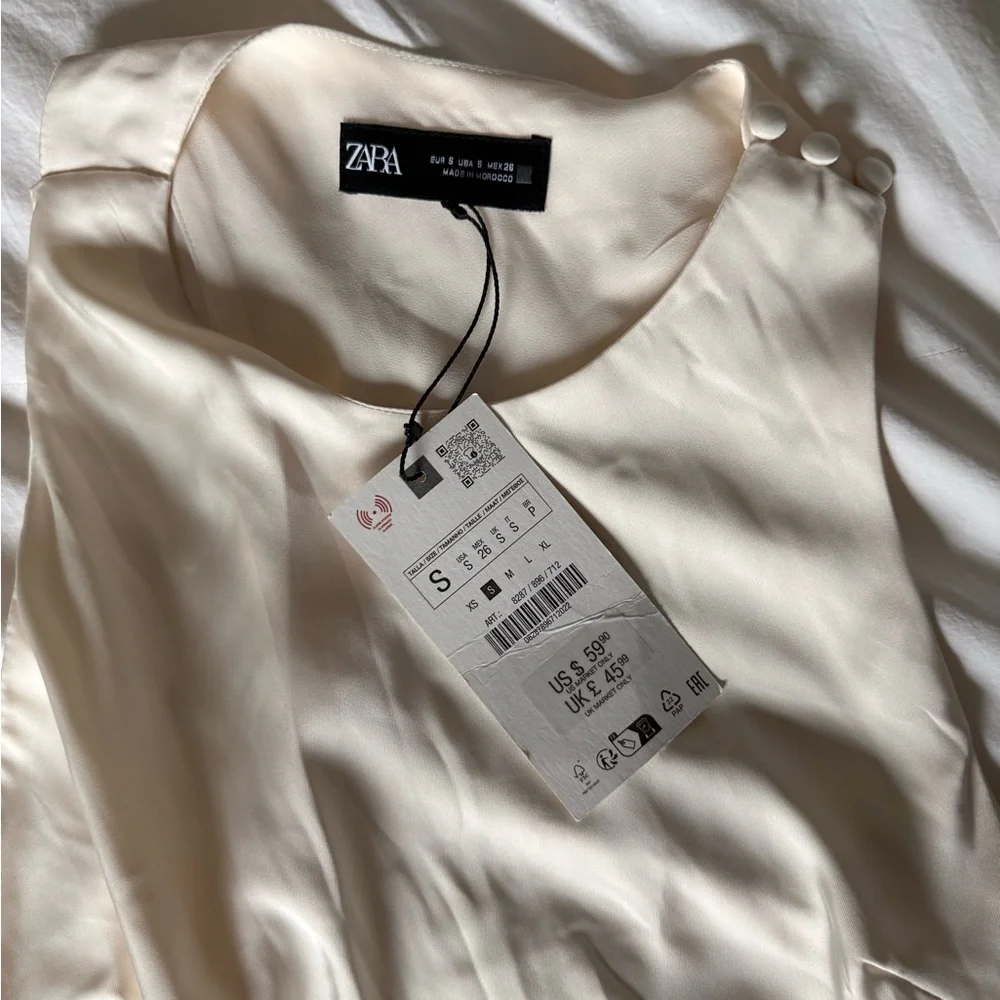 ZARA Ecru Satin Effect Midi goddess dress Open Twist Back Small NEW - Picture 11 of 11